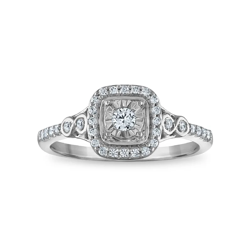 Blue Diamond Engagement Ring-LoveSong EcoLove 1/4 CTW Lab Grown Diamond Halo Promise Ring in Rhodium Plated Sterling Silver