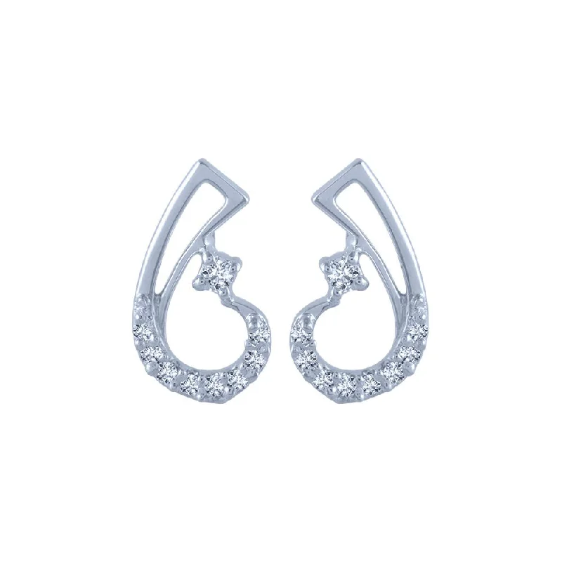 Ethnic Style Earrings-14k (585) White Gold And Diamond Stud Earrings For Women