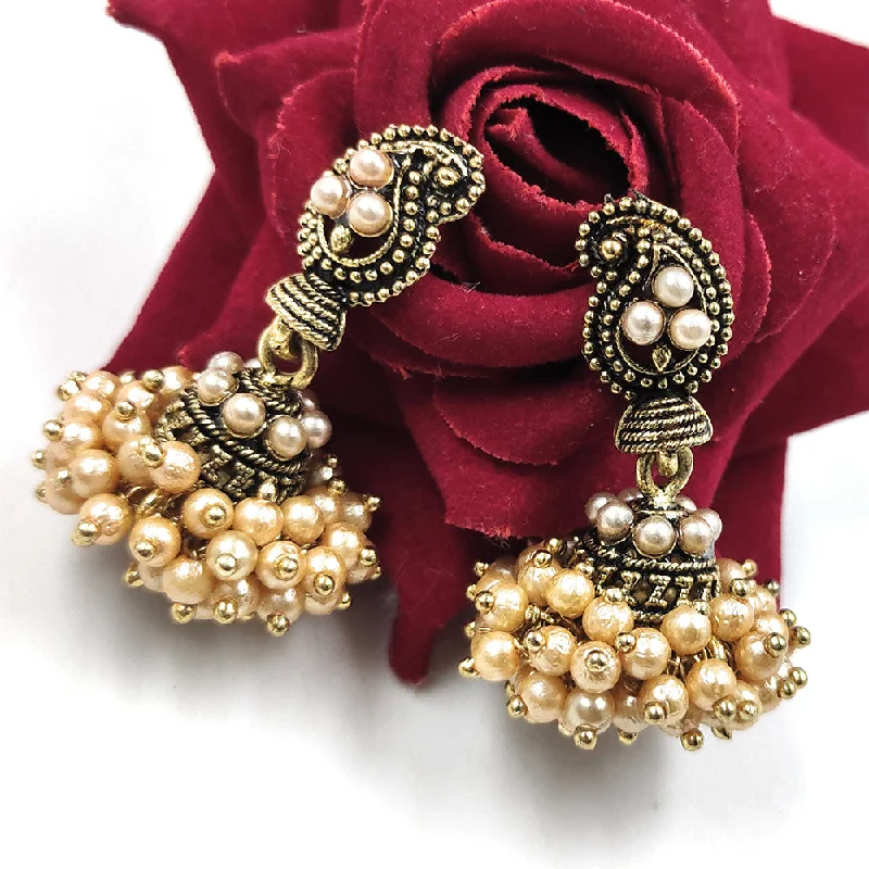 Silver Ring Earrings-Gehana Mahal Gold Plated Pearl Jhumki Earrings