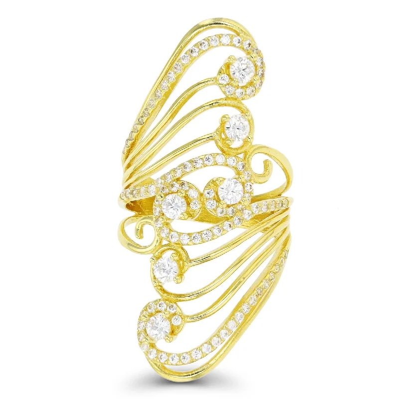 Unique Gemstone Ring-10KT Yellow Gold Cubic Zirconia Filigree Fashion Ring