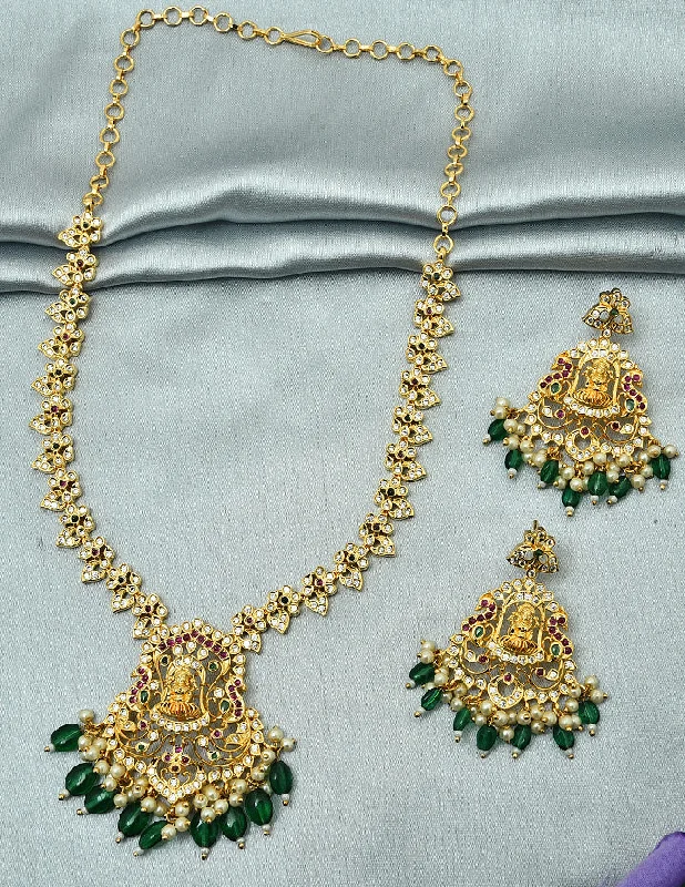 Contemporary Necklace for Women-Designer Gold Emerald Necklace Set