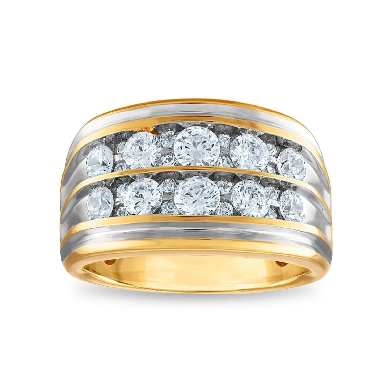 Bezel Set Engagement Ring-Signature 2 CTW Diamond Wedding Double Row Ring in 14KT Yellow Gold