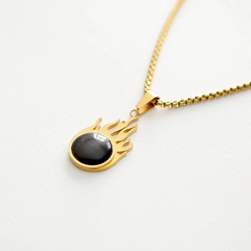 Dainty Silver Necklace-Fire w/ Black Onyx Necklace