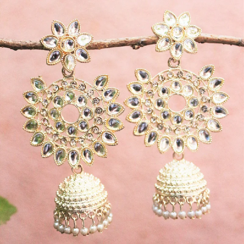 Chandelier Earrings-H K Fashion Gold Plated Kundan Stone Jhumki Earrings