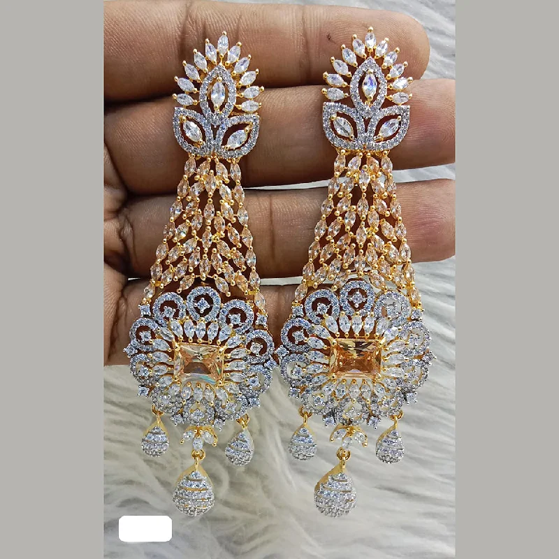 Handcrafted Earrings-Jain Jewellers Gold Plated AD Dangler Earrings