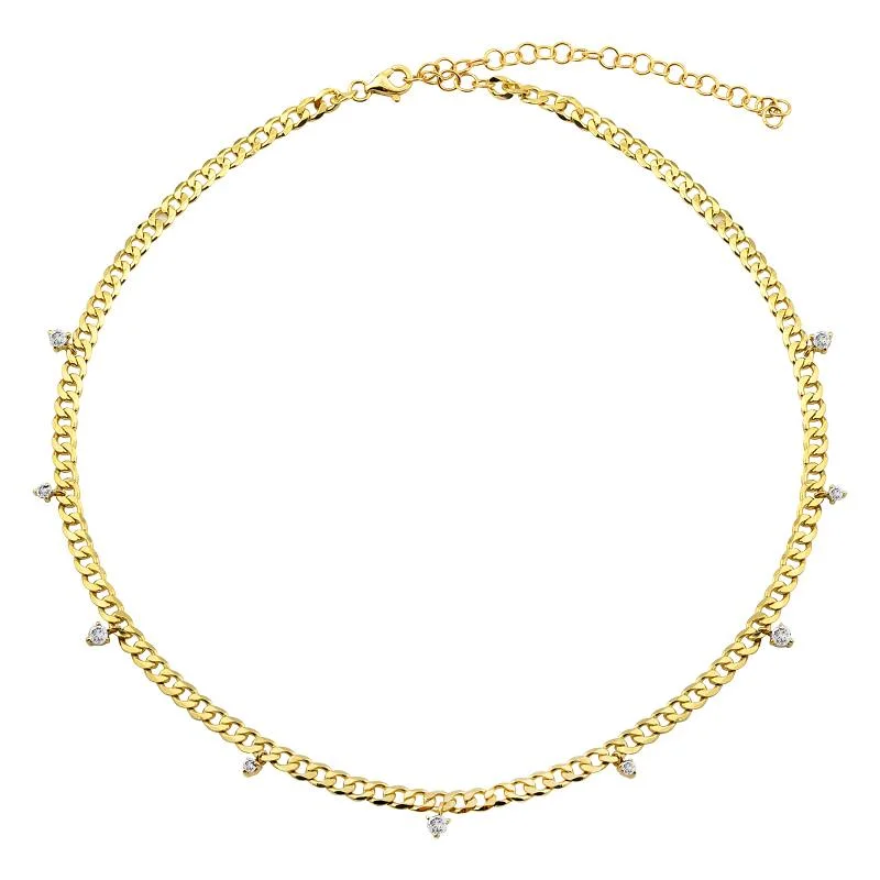 Simple Chain Necklace-Dangling Diamonds Cuban Link Necklace