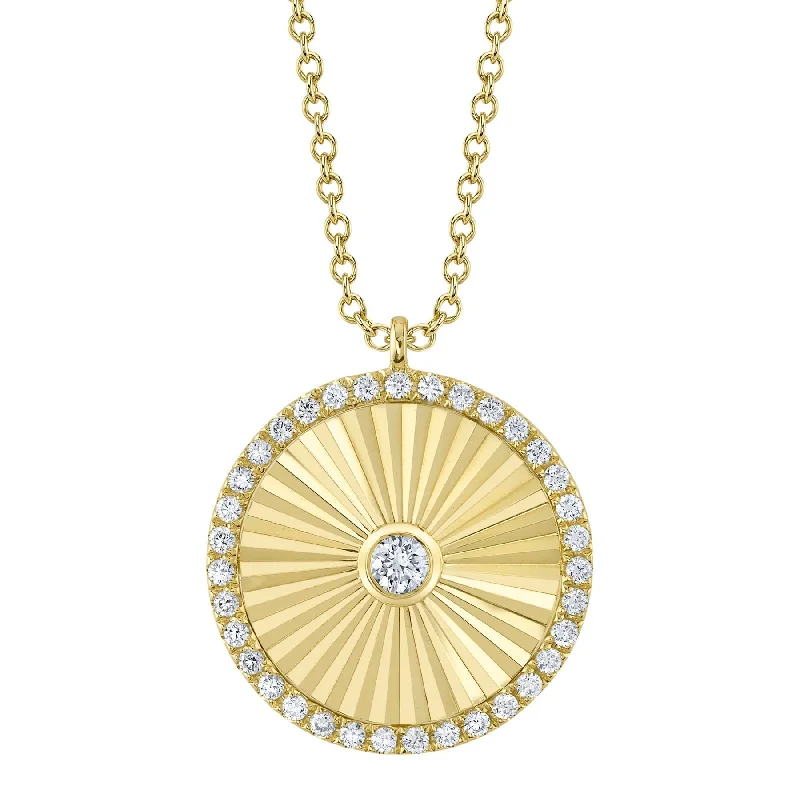 Layered Gold Necklace-14K Yellow Gold Round Diamond Circle Pendant Necklace