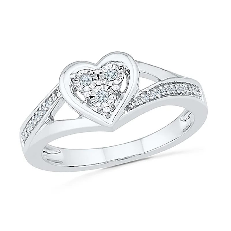 Ruby Ring for Engagement-1/5 CTW Diamond Heart Ring in Sterling Silver