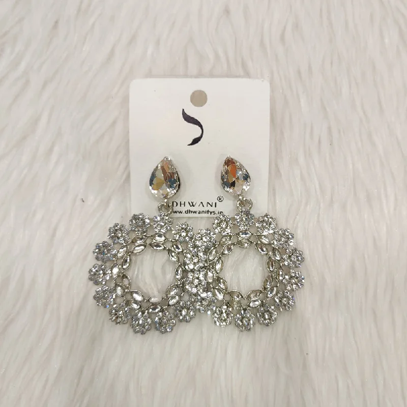 Chandelier Earrings-Dhwani Silver Plated Austrian Stone Dangler Earrings