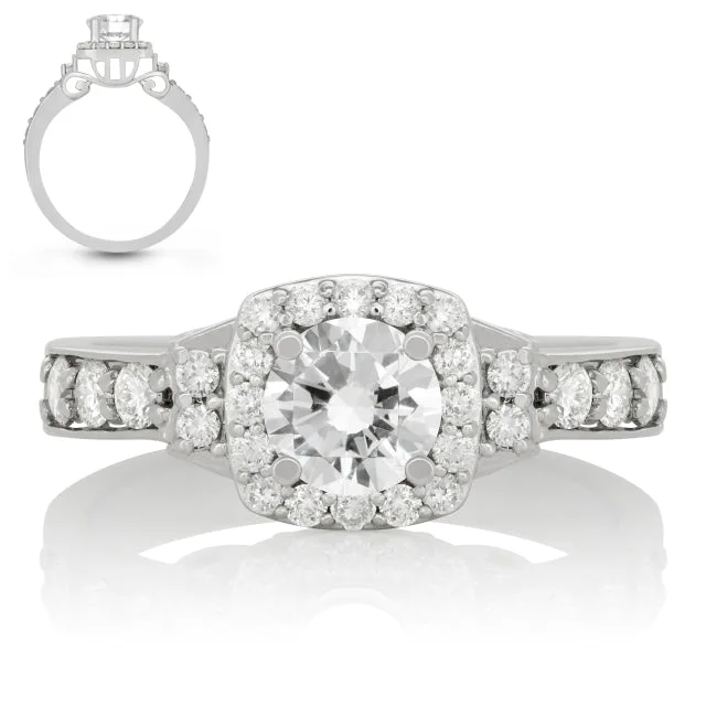 Platinum Diamond Ring-Signature 1 1/2 CTW Diamond Halo Engagement Ring in 14KT White Gold