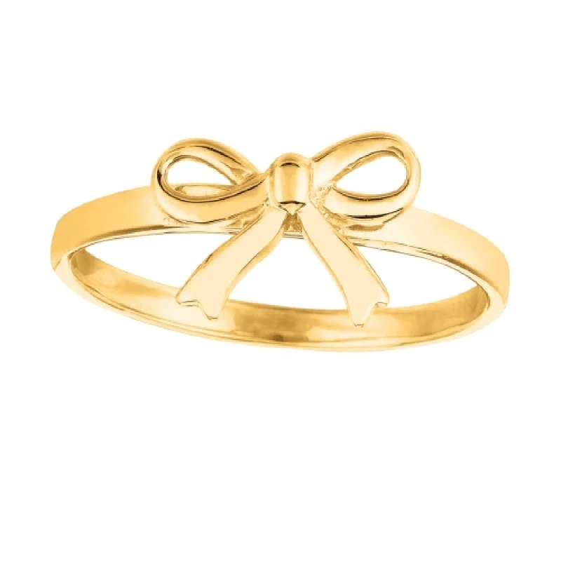 Personalized Ring with Initials-Shiny Bow Ring in 10KT Yellow Gold SZ 7