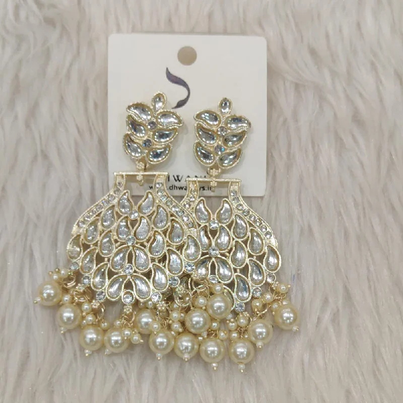 Long Silver Earrings-Dhwani Gold Plated Kundan And Austrian Stone Dangler Earrings