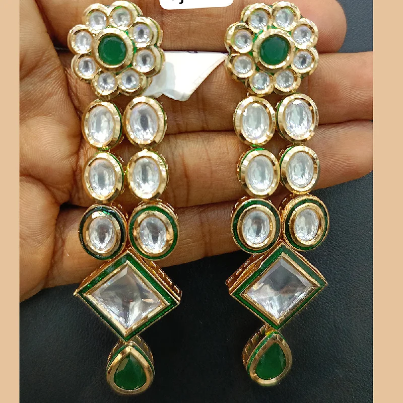 Birthstone Earrings-Jain Jewellers Gold Plated Polki Kundan Dangler Earrings