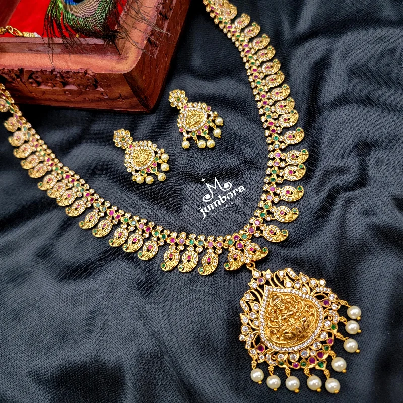 Statement Necklace for Wedding-Two-in-one Mango Temple Jewelry Long Lakshmi Necklace Set