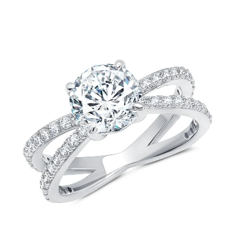 Elegant Wedding Ring Set-Crislu Platinum Plated Sterling Silver Cubic Zirconia Split Shank Ring