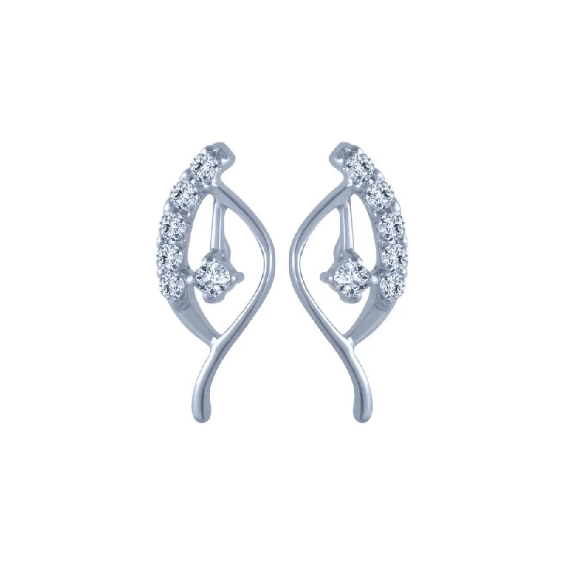 Contemporary Hoop Earrings-14k (585) White Gold And Diamond Stud Earrings For Women