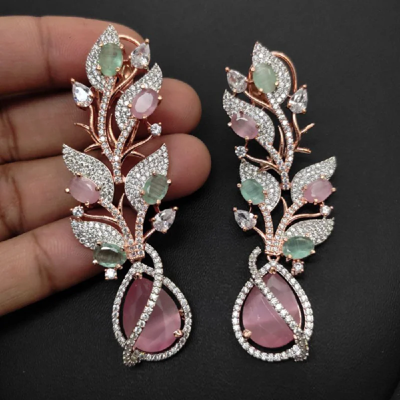 Silver Hoop Earrings for Women-Aamrapali Rose Gold Plated AD And Crystal Stone Dangler Earrings