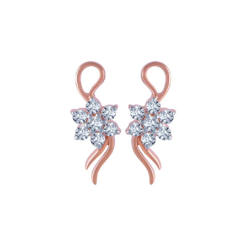 Large Gem Earrings-14k (585) Rose Gold And Diamond Stud Earrings For Women