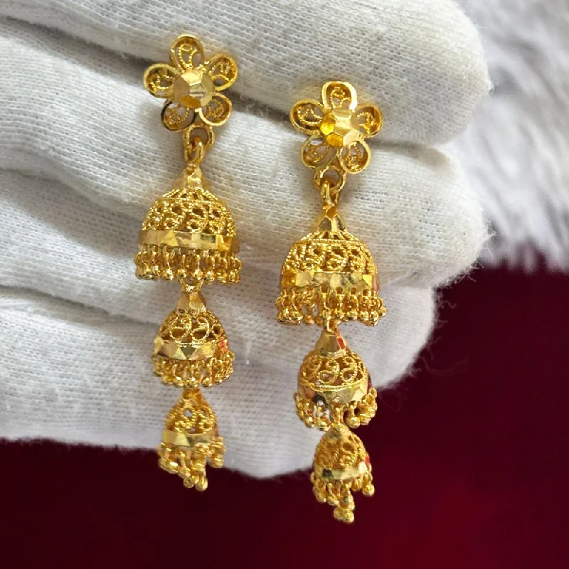 Minimalist Earrings-Pari Art Jewellery Forming Gold Jhumki Earrings