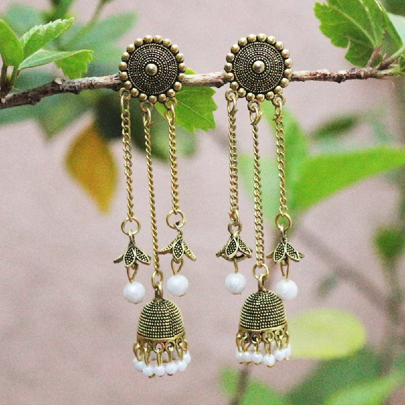 Silver Teardrop Earrings-H K Fashion Antic Gold Plated Pearls Jhumki Earrings