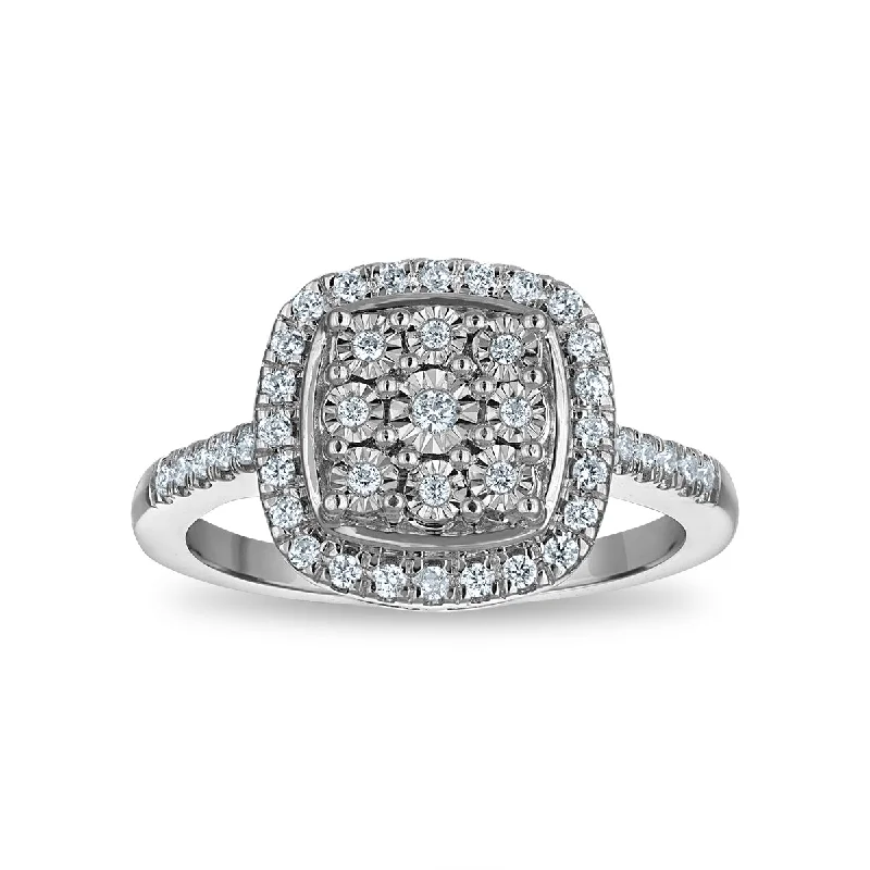 Trendy Stackable Rings-1/4 CTW Diamond Halo Cluster Ring in Sterling Silver