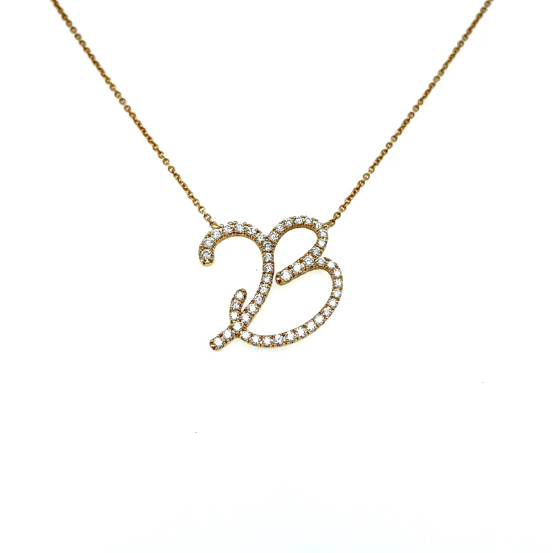 Custom Initial Necklace-18k yellow gold initial "b" necklace with diamonds