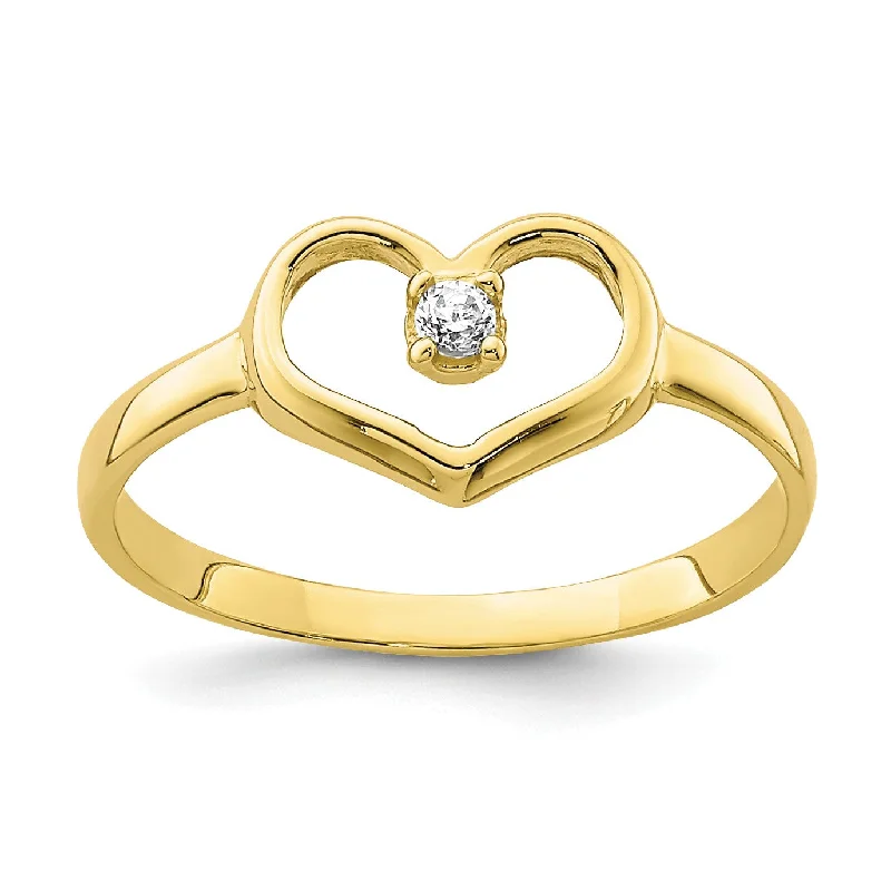 Engagement Ring with Halo-10KT Yellow Gold Cubic Zirconia Heart Baby Ring; Size 2