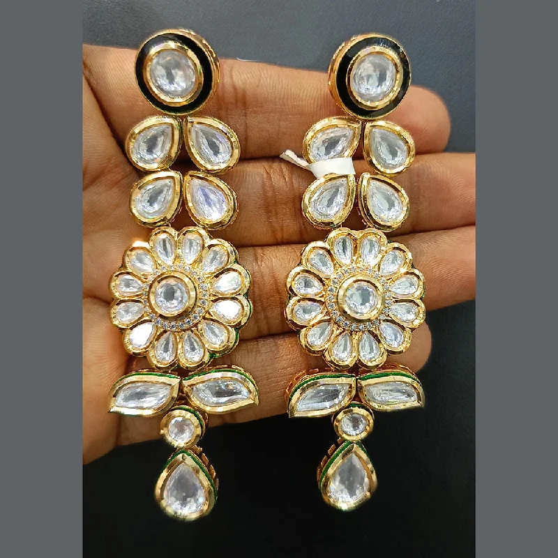 Elegant Wedding Earrings-Jain Jewellers Gold Plated Polki Kundan Dangler Earrings