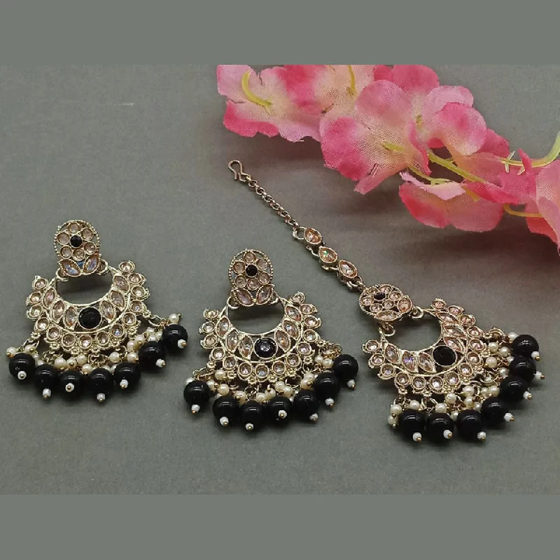 Statement Earrings for Casual Wear-India Art Gold Plated Crystal Stone Earrings With Maangtikka