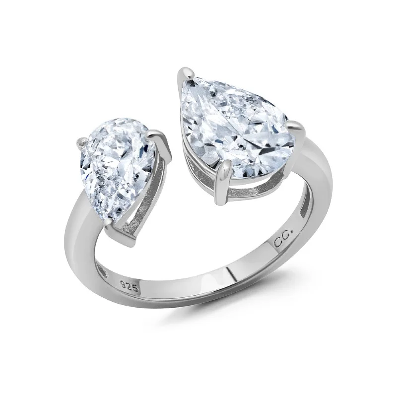 Customizable Engagement Ring-Crislu Platinum Plated Dual Tear Drop Ring