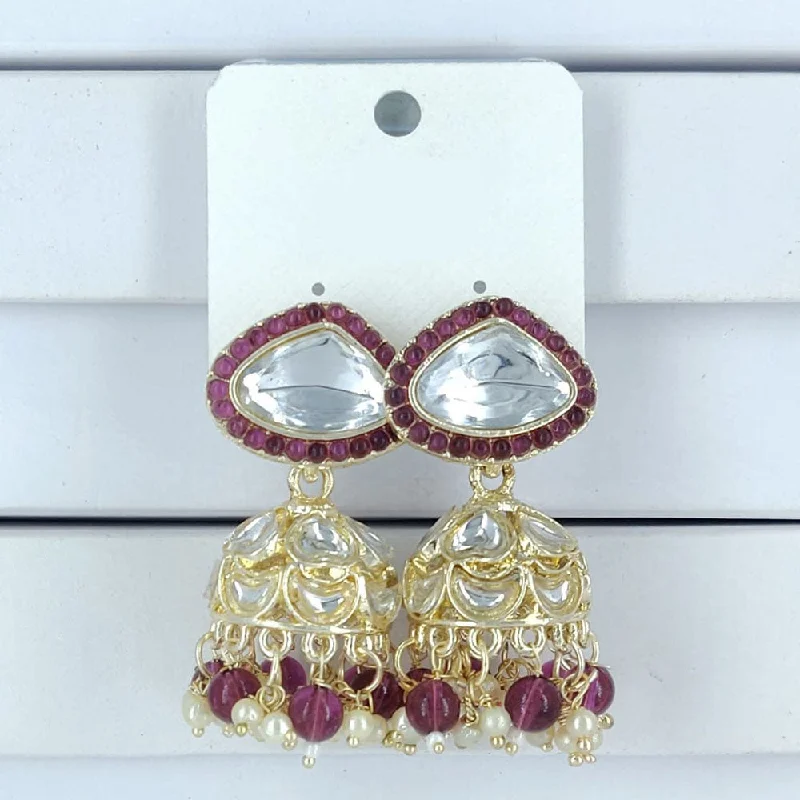 Artistic Earrings-Corbeda Fashion Gold Plated Kundan And Beads Jhumki Earrings