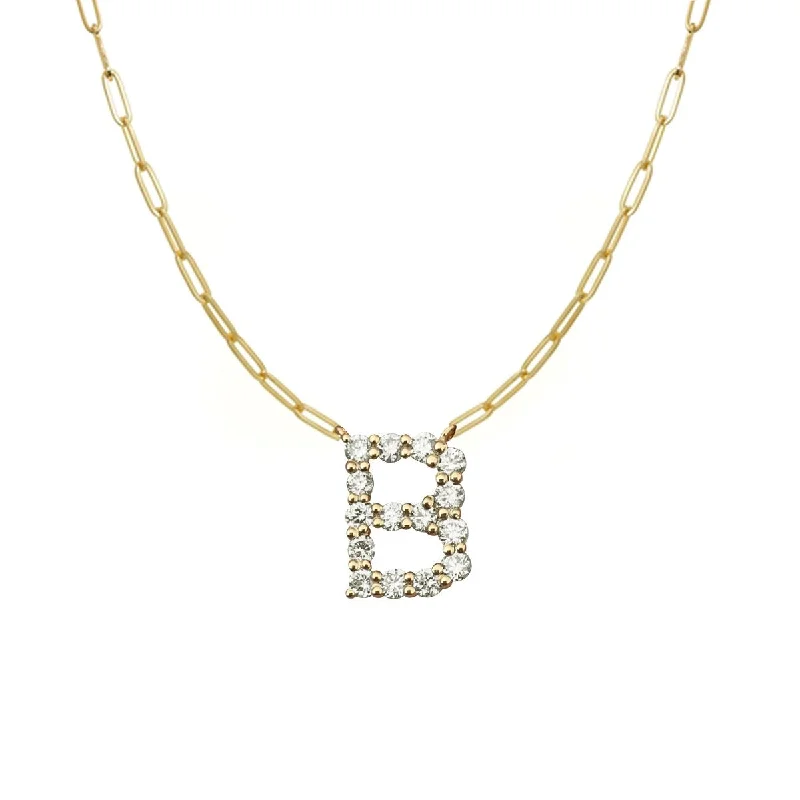 Sparkling Diamond Necklace-Large Diamond Initial Paperclip Necklace