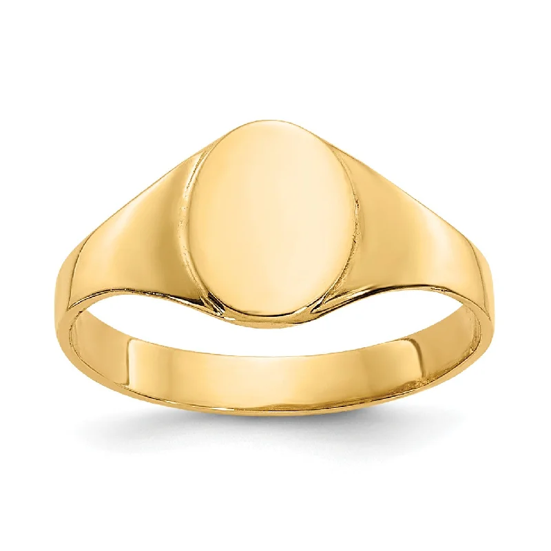 Round Cut Diamond Ring-14KT Yellow Gold Signet Baby Ring; Size 1