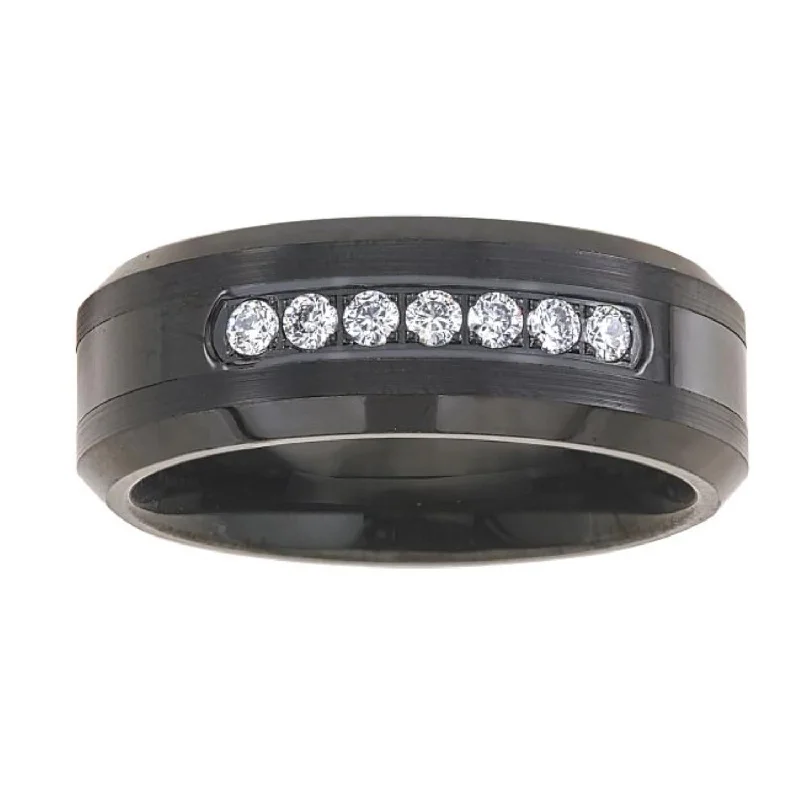 Pearl Ring for Women-1/5 CTW Diamond Wedding Ring in Black Tungsten