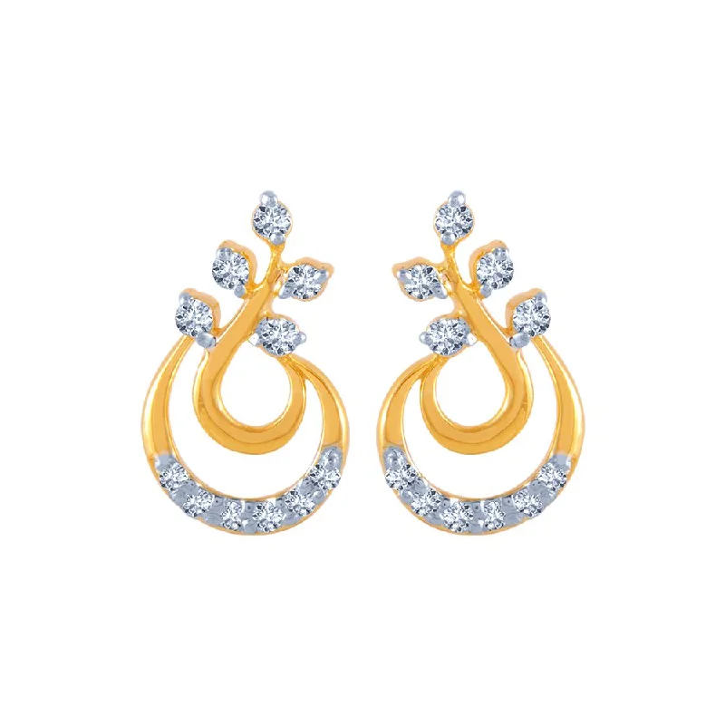 Semi Precious Stone Earrings-14k (585) Yellow Gold And Diamond Stud Earrings For Women