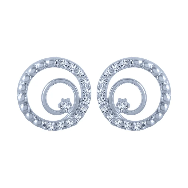 Thin Hoop Earrings-14k (585) White Gold And Diamond Stud Earrings For Women