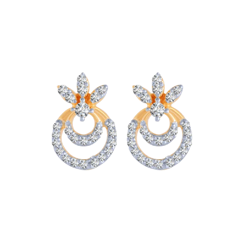 Rose Gold Stud Earrings-14KT (585) Yellow Gold And Diamond Stud Earrings For Women