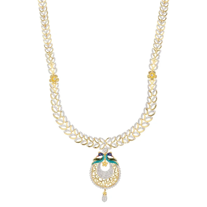 Women’s Name Necklace-22K Yellow Gold Peacock Pavé Statement Necklace