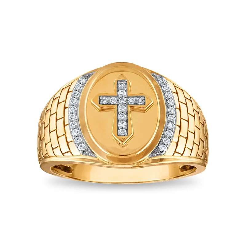 Solitaire Engagement Ring-1/6 CTW Diamond Cross Oval Ring in 10KT Yellow Gold