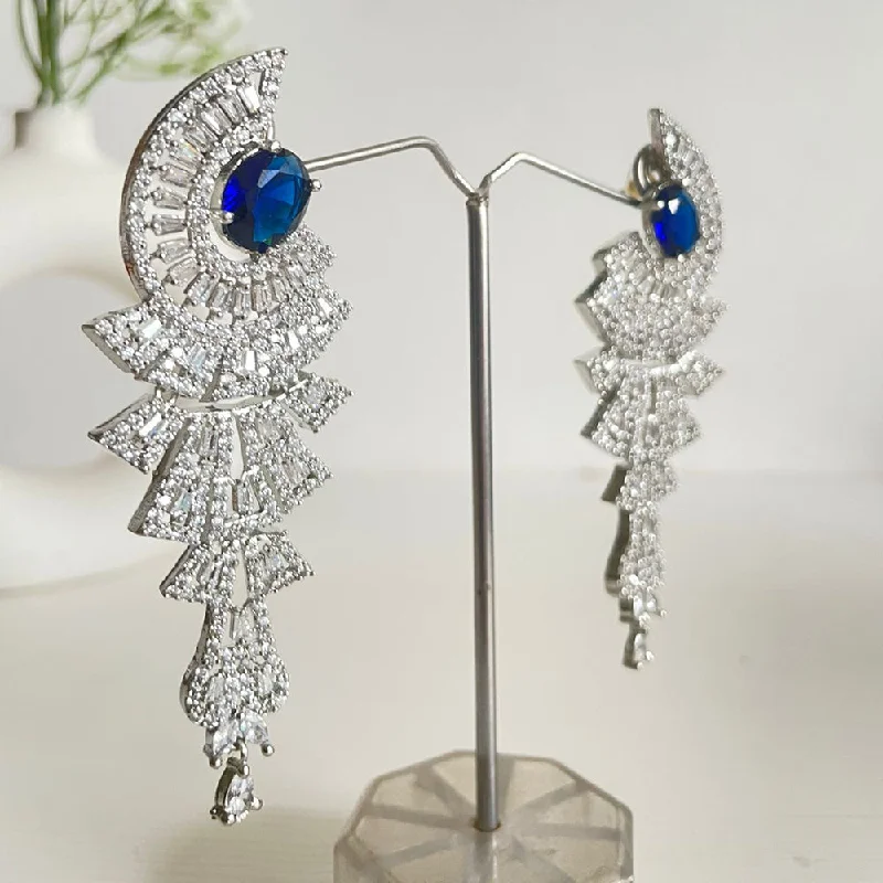 Chandelier Earrings-Shagna Silver Plated AD Stone Dangler Earrings