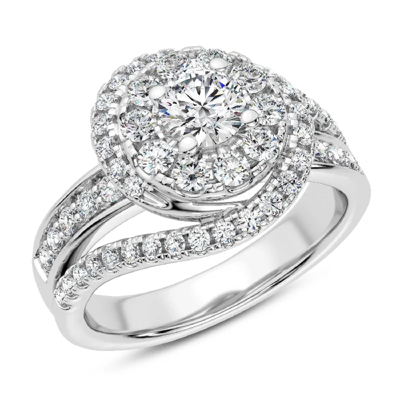 Luxury Wedding Ring-Signature EcoLove 1 1/2 CTW Lab Grown Diamond Cluster Engagement Ring in 14KT White Gold