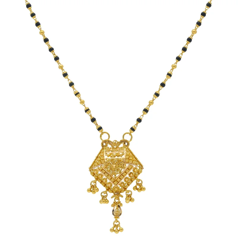 Bridal Necklace Set-22K Yellow Gold Mangalsutra Chain W/ Black Beads & Detailed Rhombus Pendant