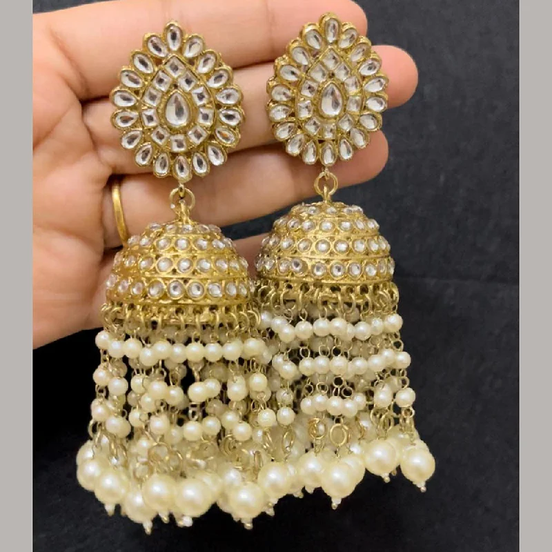 Classic Gold Earrings-ShringarStreet Gold Plated Kundan Stone And Pearl Jhumki Earrings