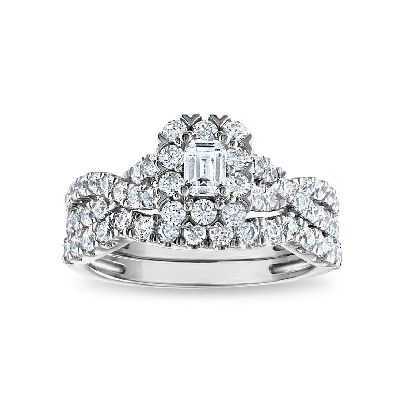 Blue Diamond Engagement Ring-LoveSong 88 EcoLove 1 1/4 CTW Lab Grown Diamond Halo Bridal Set Ring in 14KT White Gold