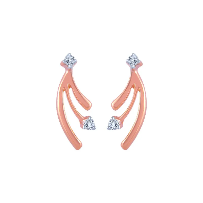 Sterling Silver Hoop Earrings-14k (585) Rose Gold And Diamond Stud Earrings For Women