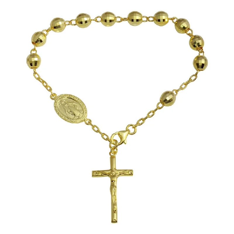 Multi-Color Beaded Bracelet-Gold Plated 925 Sterling Silver Diamond Cut Rosary Bracelet - DIB00069GP