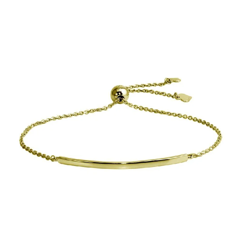 Simple Charm Bracelet-Gold Plated 925 Sterling Silver Curved Bar Lariat Bracelet - DIB00059GP