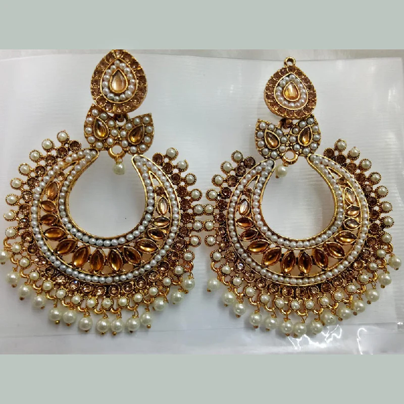 Rose Gold Hoop Earrings-Khushboo Jewellers Gold Plated Crystal Stone And Pearl Dangler Earrings