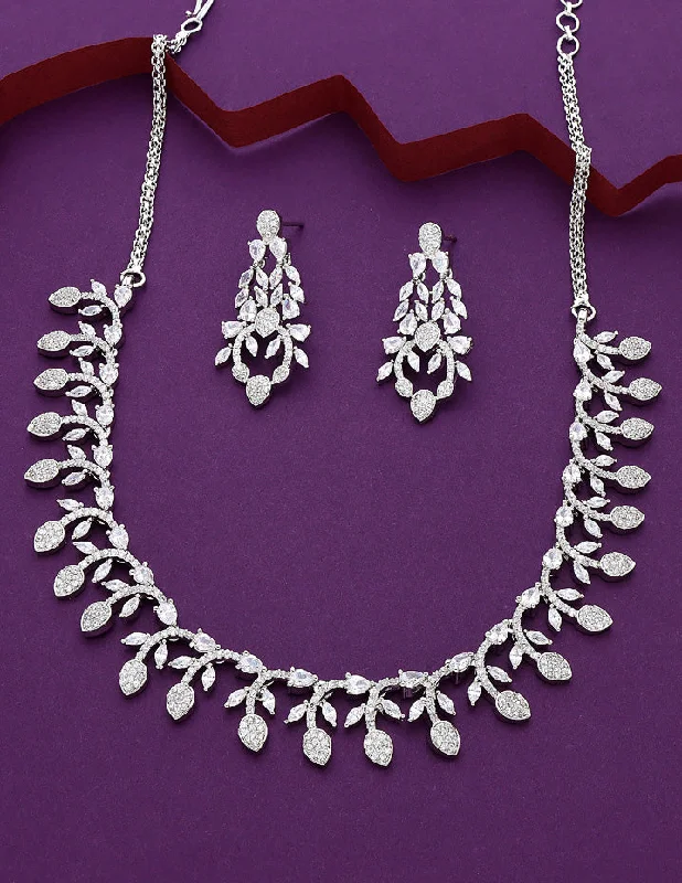 Fashion Necklace for Party-Designer Rhodium Polish Zirconia Necklace Set