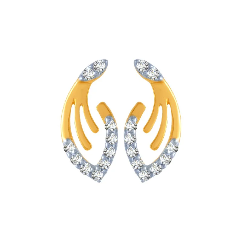 Chunky Earrings-14k (585) Yellow Gold And Diamond Stud Earrings For Women